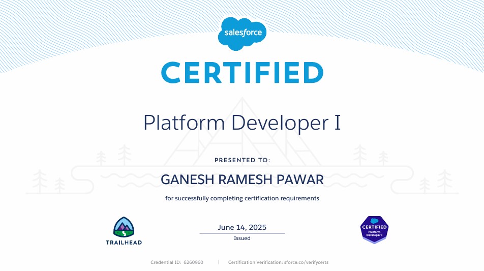 Ganesh Pawar Salesforce Platform Developer PD-1