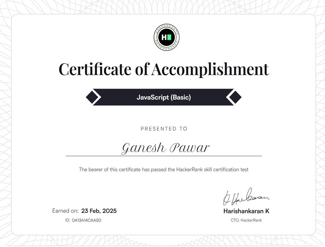 Ganesh Pawar Salesforce Developer JavaScript
